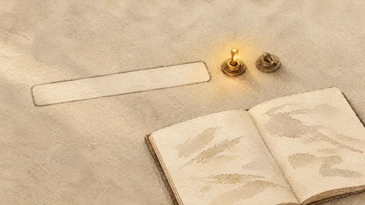 Aquarell eines Suchfeldes mit zwei Schaltern, daneben ein aufgeschlagenes Notizbuch, Sinnbild für den KI-Modus von Google.
