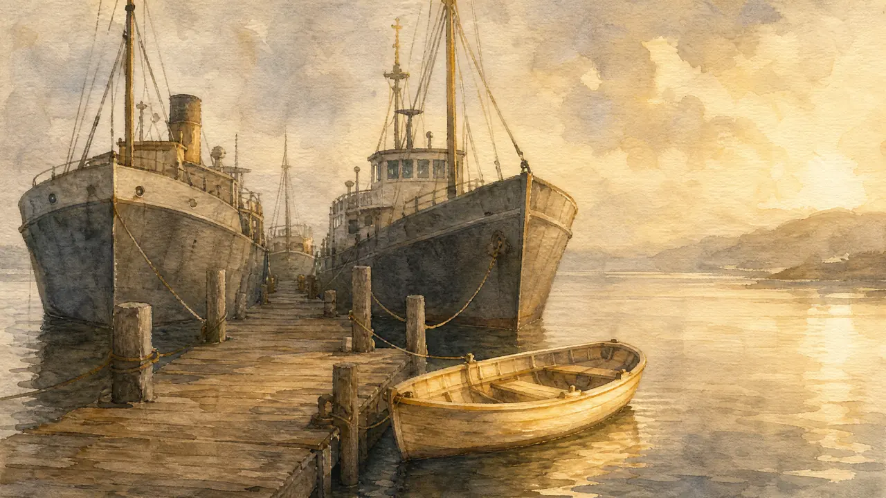 Aquarell eines kleinen Ruderboots, das neben grösseren Schiffen an derselben Anlegestelle festmacht, Sinnbild dafür, dass auch kleine Websites als Quelle zitiert werden.